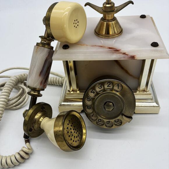 Vtg Italy Rotary Dial Telephone 18K Gold Plated Marble Vimodrone Square Phone - Picture 4 of 12